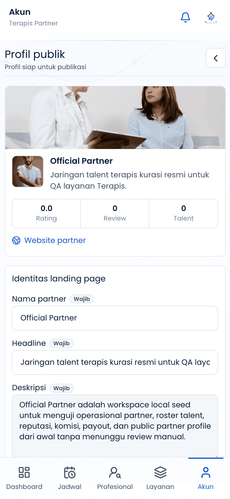 Halaman profil workspace partner