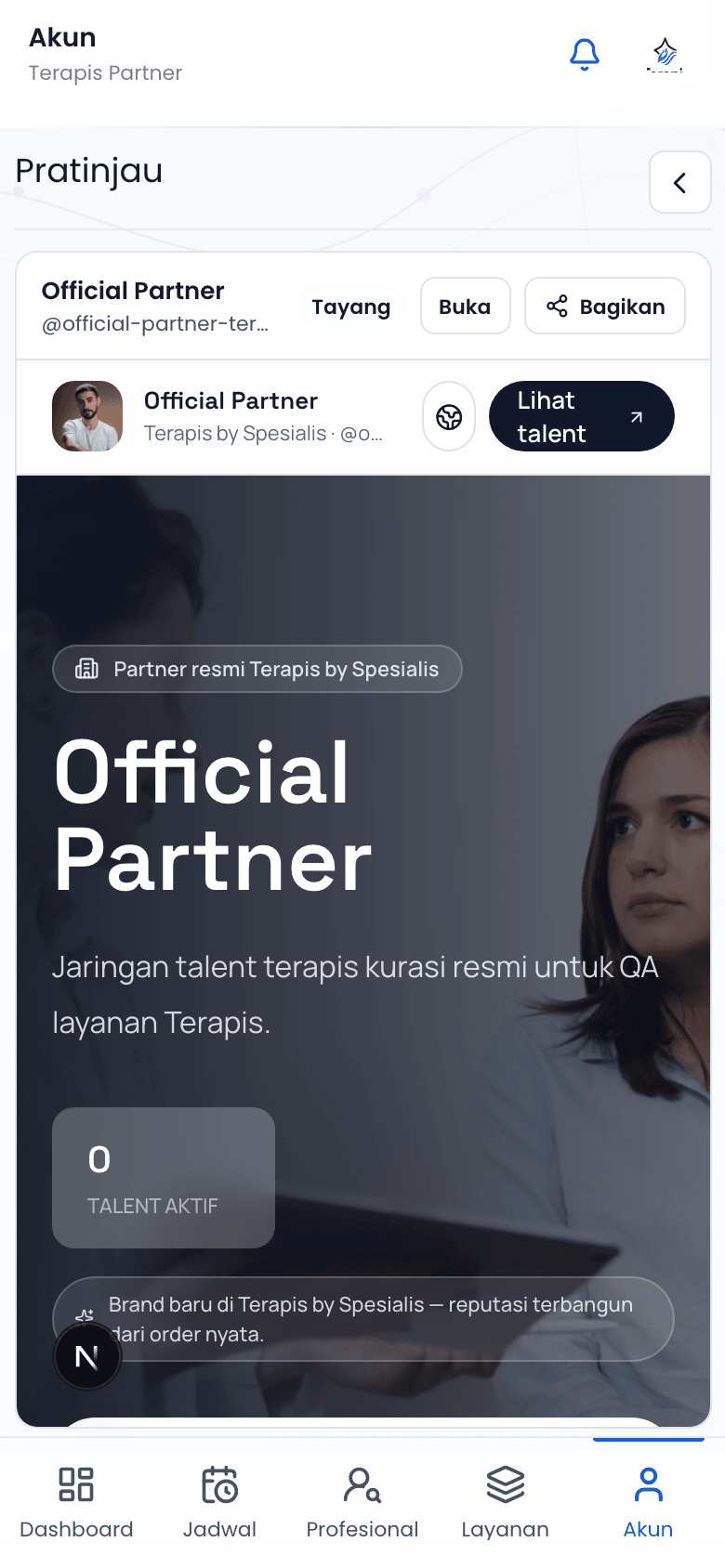 Pratinjau profil publik partner