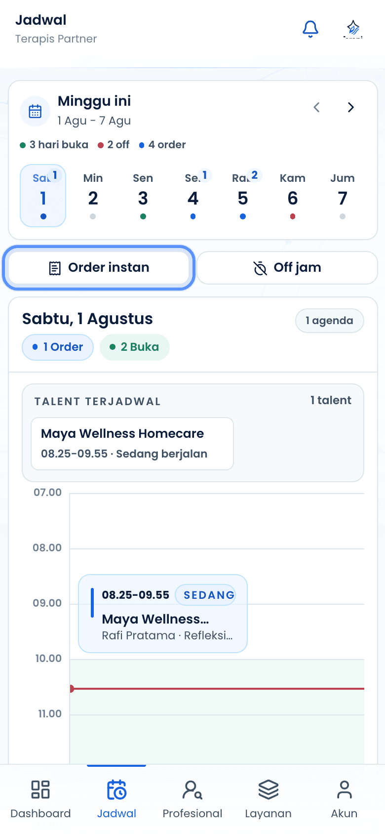 Jadwal roster dengan pintasan pesanan instan